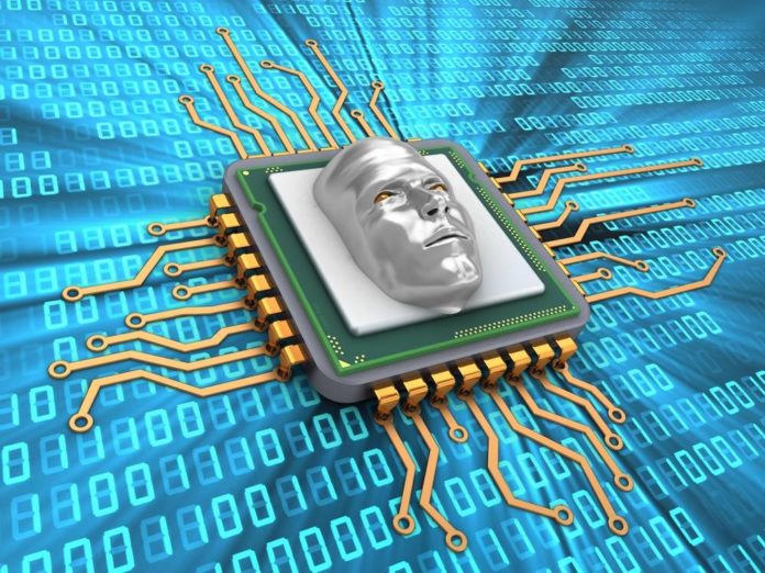 face popping out of computer chip