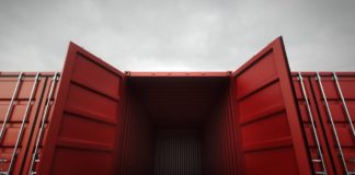 shipping container with doors open