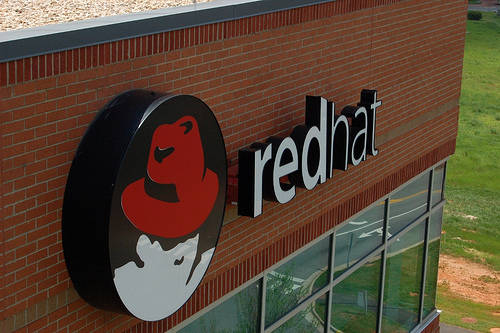 Red hat logo on building