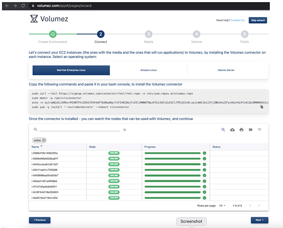 Screenshot showing Volumez working with AWS EC2l