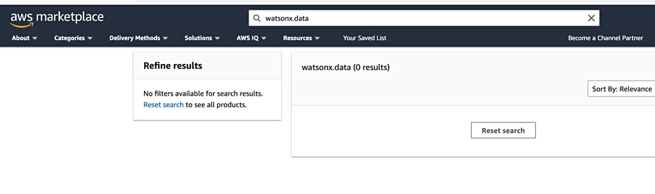 IBM watsonx.data not in AWS Marketplace