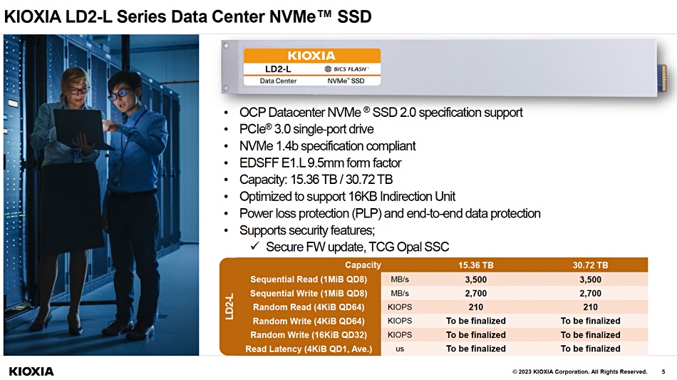 Kioxia SSD specs from OCP summit