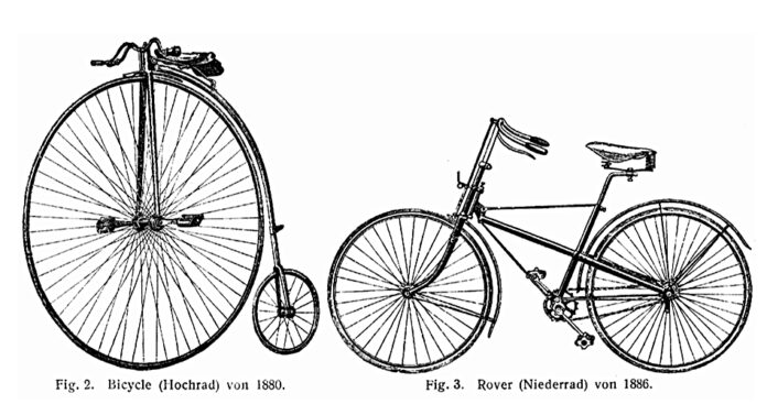 Pennyfarthing and normal bicycle